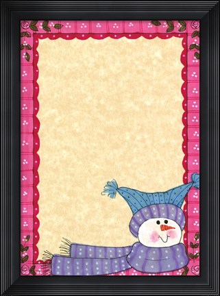 Framed Bright Snowman W/Pink Border Print