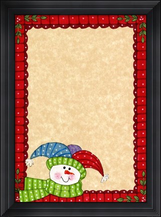 Framed Bright Snowman W/Red Border Print