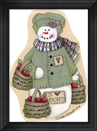 Framed I Love Baskets Snowwoman Print