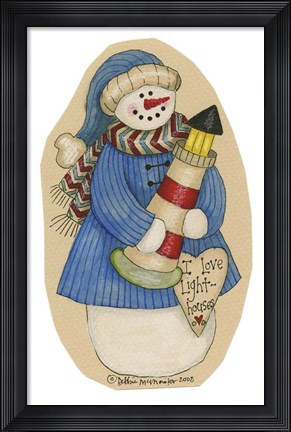 Framed Lighthouse Collector Snowman Print
