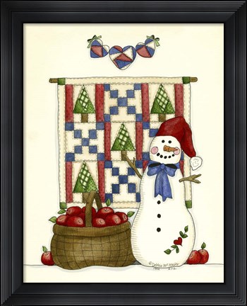 Framed Snowman With Guilt &amp; Apples Print