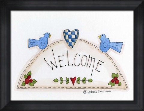 Framed Welcome With 2 Birds Print