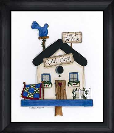 Framed Quilt Shop Birdhouse Print