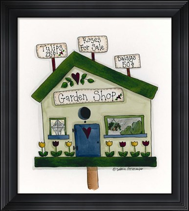 Framed Garden Shop Birdhouse Print