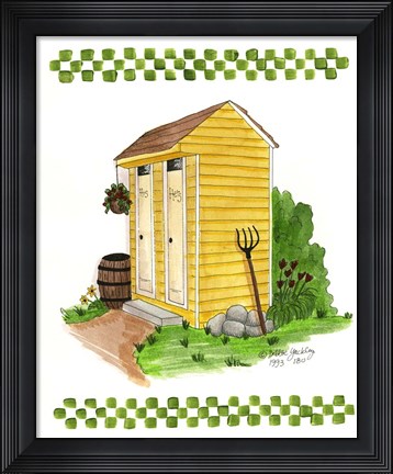 Framed Yellow Double Outhouse Print