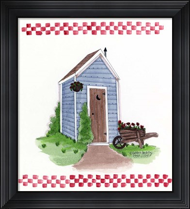 Framed Outhouse With Wheelbarrow Print
