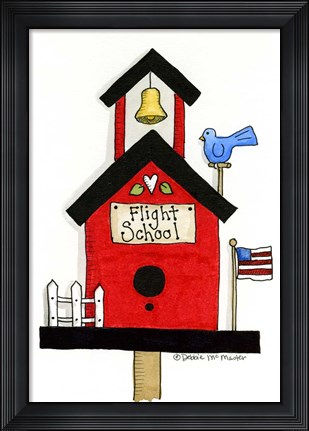 Framed Flight School Birdhouse Print