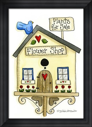 Framed Flower Shop Birdhouse Print