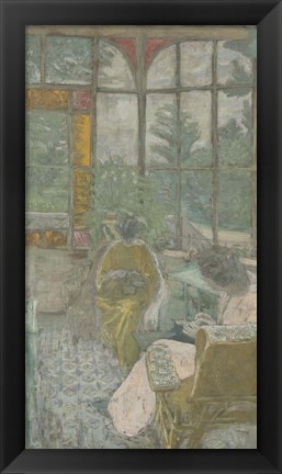 Framed Two Women Embroidering Under a Veranda, 1912 Print