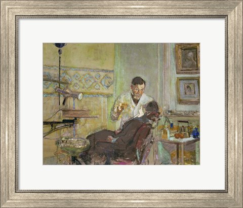 Framed Dr Georges Viau in his Dental Office, Attending Annette Roussel, 1914 Print