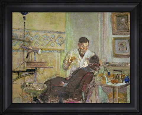 Framed Dr Georges Viau in his Dental Office, Attending Annette Roussel, 1914 Print