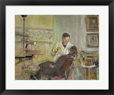 Framed Dr Georges Viau in his Dental Office, Attending Annette Roussel, 1914 Print