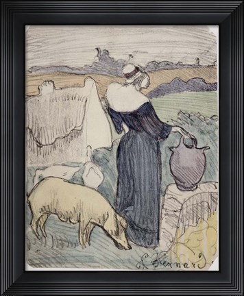 Framed Breton Woman on her Farm in Pont-Aven Print