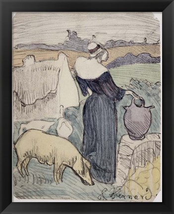 Framed Breton Woman on her Farm in Pont-Aven Print