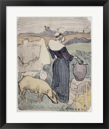 Framed Breton Woman on her Farm in Pont-Aven Print