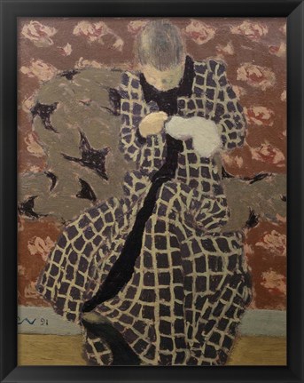 Framed Woman Mending Print