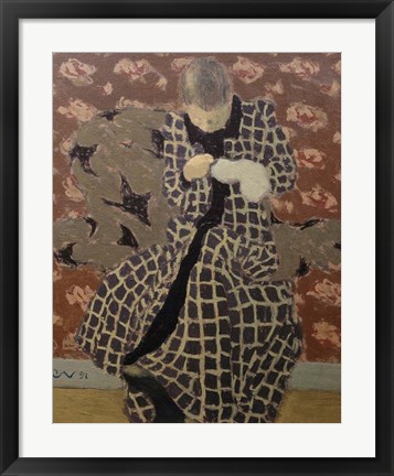 Framed Woman Mending Print