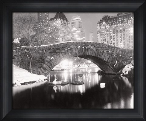 Framed Snowfall In Central Park Print