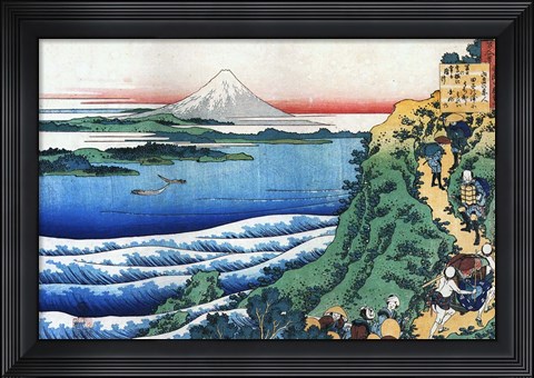 Framed Snow on Mount Fuji, Porters Climb Uphill. Print