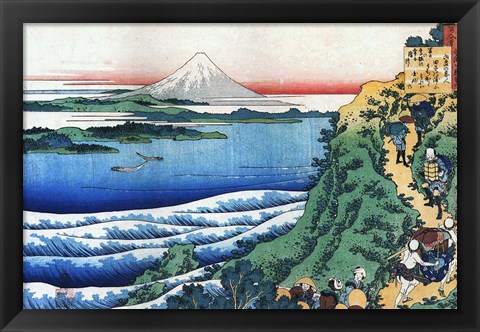 Framed Snow on Mount Fuji, Porters Climb Uphill. Print