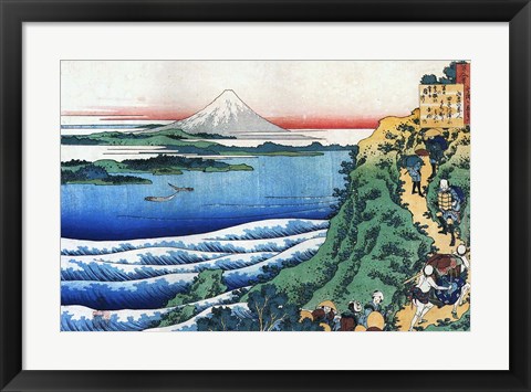 Framed Snow on Mount Fuji, Porters Climb Uphill. Print