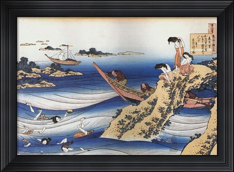 Framed Female Divers Dive for Abalone Print