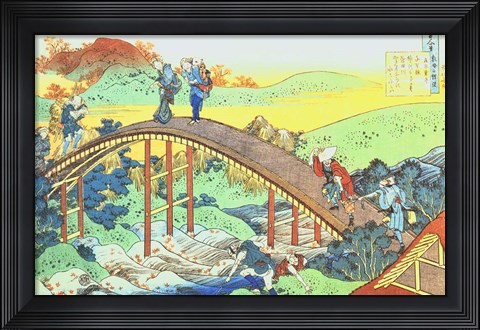 Framed Autumn, Red Sycamore Leaves on the River Tatsuta Print