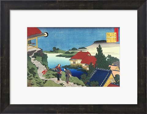 Framed Man Walks up to a Temple in the Early Morning Print