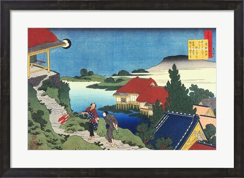Framed Man Walks up to a Temple in the Early Morning Print