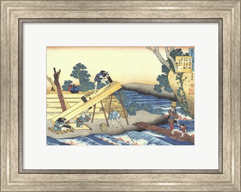 Framed Woodworkers Sawing Wood Print