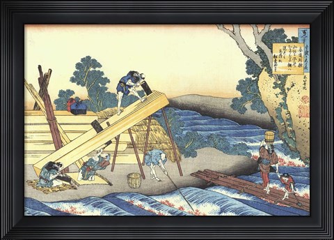 Framed Woodworkers Sawing Wood Print