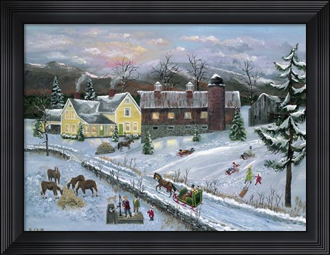 Framed Farm at Dusk Print