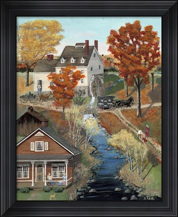 Framed Grist Mill In Fall Print