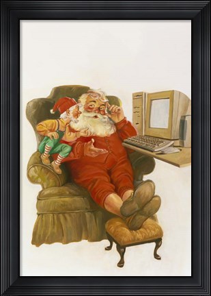Framed Santa Learning Computer Print