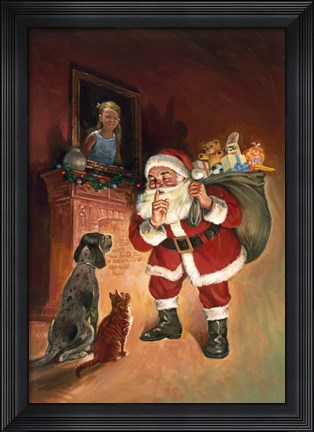 Framed Santa And Family Pets Print