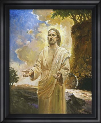 Framed Jesus In Front Of Cave Print