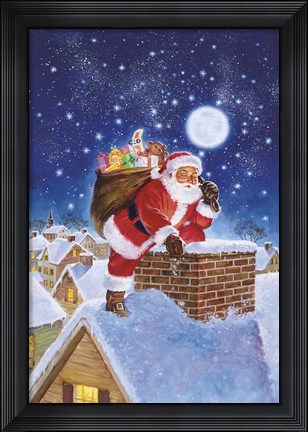 Framed Santa On Rooftop Print