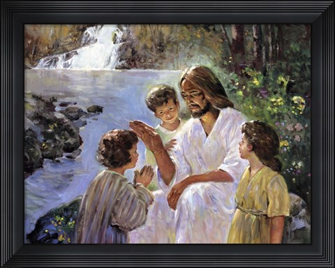 Framed Christ And The Children Print