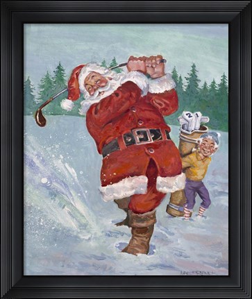 Framed Snow Golfing Santa Print