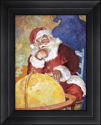 Framed Santa With Globe Print