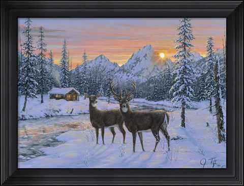 Framed Whitetail &amp; Cabin Print