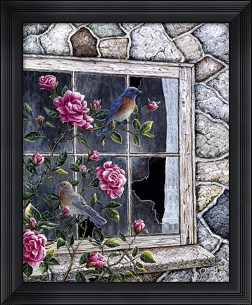 Framed Bluebirds In Window Print