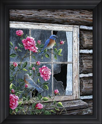 Framed Roses &amp; Bluebirds Print