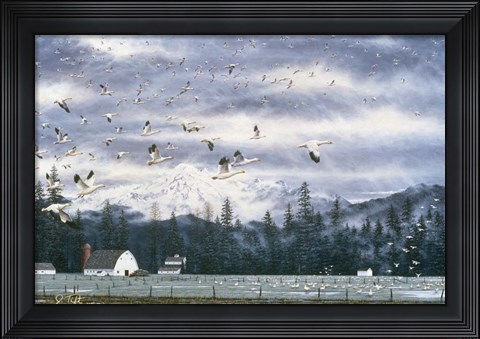 Framed Geese Flying Over Farmland Print