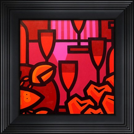 Framed Poppies Apples Wine And Fish Print