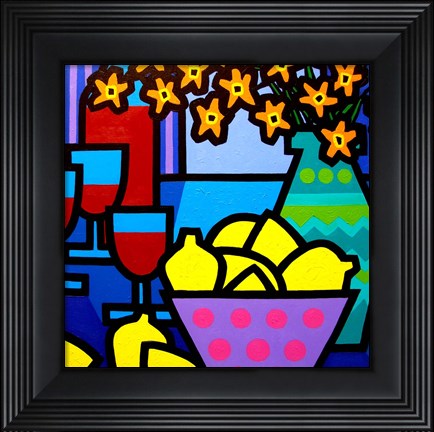 Framed Wine, Lemons and Flowers Print