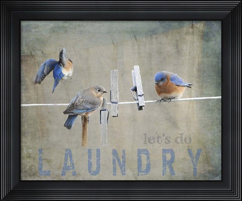 Framed Laundry Day Bluebirds Print