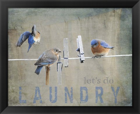 Framed Laundry Day Bluebirds Print