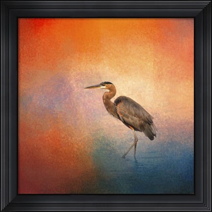 Framed Sunset Heron Print