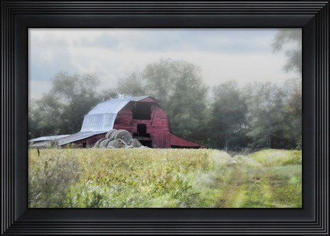 Framed Red Barn In The Fog Print